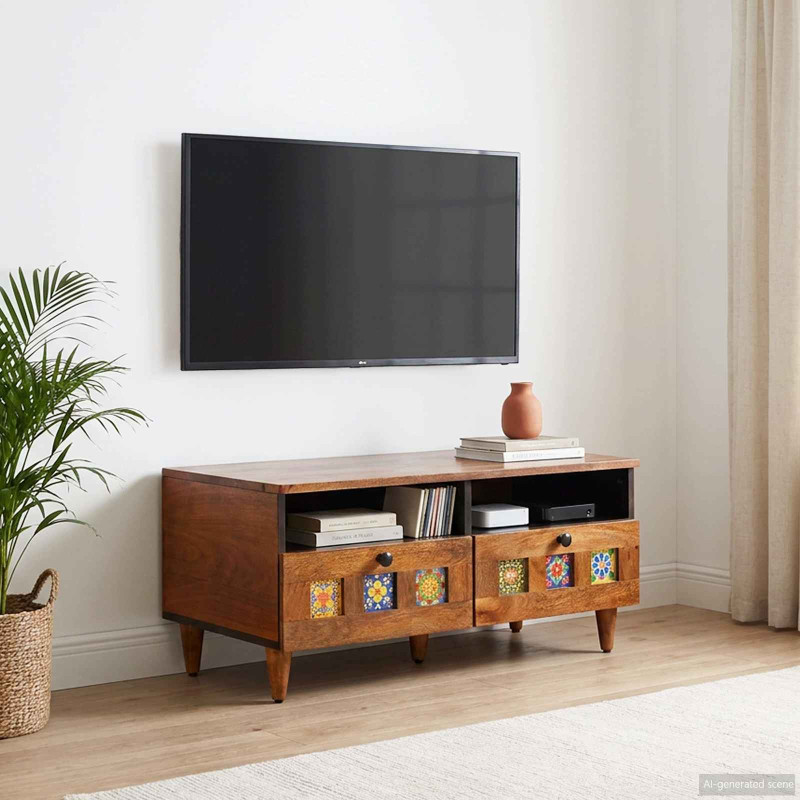 VidaXL TV skapītis, valriekstu koka efekta krāsā, 70 x 33 x 46 cm, masīvkoks mango.