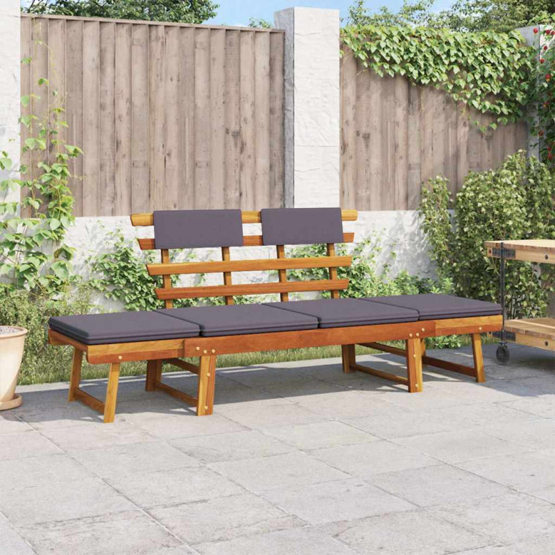 VidaXL 2-in-1 dārza sols un zvilnis ar spilveniem, 190 cm, masīvkoka akācija.
