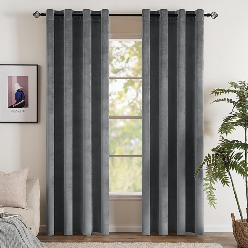 EMEMA 2 gab. aptumšojošie aizkari, samta aizkari, necaurspīdīgi aizkari ar metāla riņķiem, termoaizkari guļamistabai un viesistabai, 140 × 225 cm (platums × augstums)