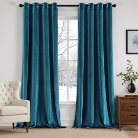 MIULEE 2 gab. zili samta aizkari ar metāla riņķiem, 140 × 225 cm, biezs un necaurspīdīgs, termoaizkari guļamistabai un viesistabai, ziemai, dekoratīvi un mīksti