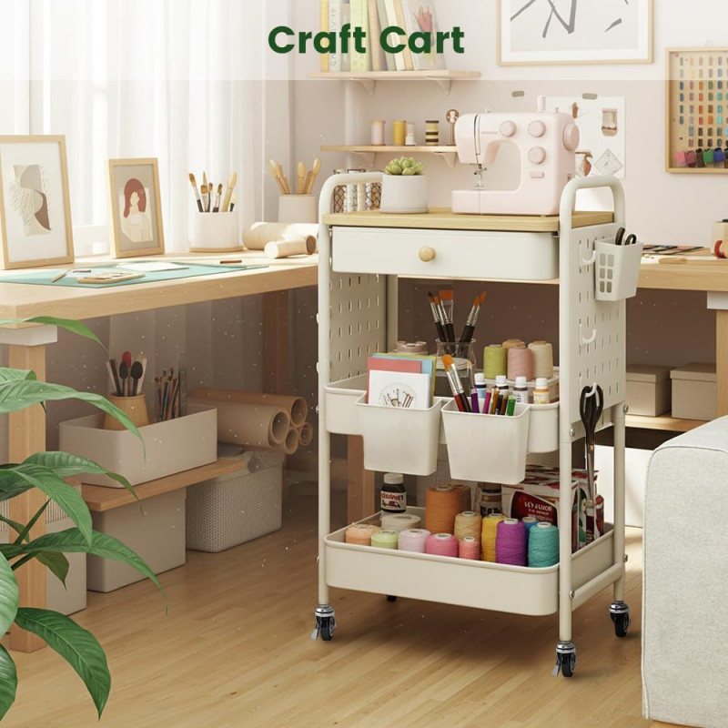 Danpinera 3 līmeņu dzelzs ratiņi balti