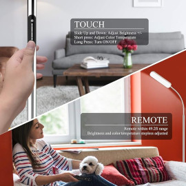 15w/1000lm spilgta LED grīdas lampa ar pakāpeniski regulējamām 3000K-6000K krāsām un aptumšotāju, tālvadības pulti un skārienvadību 