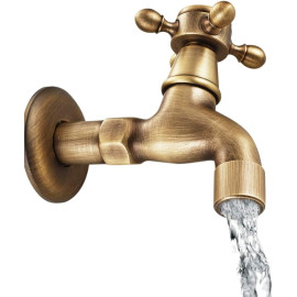 KUNGYO Vintage aukstā ūdens krāns ar vienu krustveida rokturi - sienas izlietnes krāns vannas istabai, dārzam (bronza)