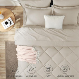 WAVVE ziemas sega 450 g/m² mikrošķiedras gultai 150 x 220 cm vissezonas sega gultai ar siltu un biezu pildījumu 450 g/m² gaiši brūna