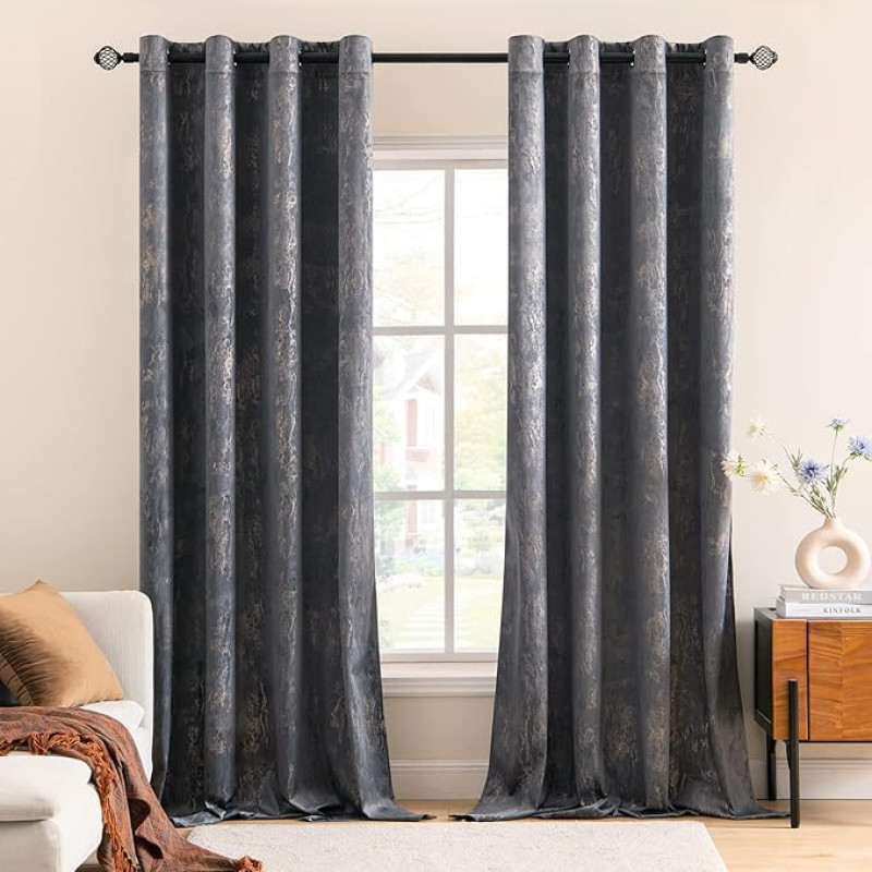 MIULEE aizkari, samta, necaurspīdīgi ar apdrukas ar zelta rakstu, komplekts 2gb,, 140 x 245 cm (platums x augstums)