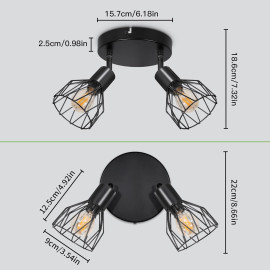 LED griestu lampa ar 2 spuldzēm, grozāms, melns, apaļš, E14