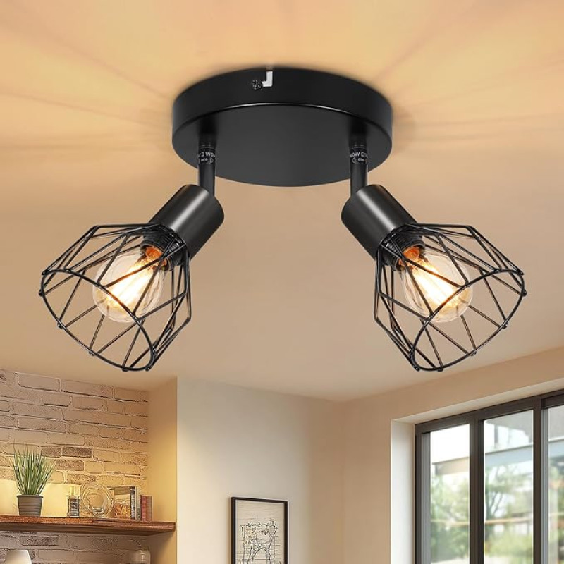 LED griestu lampa ar 2 spuldzēm, grozāms, melns, apaļš, E14