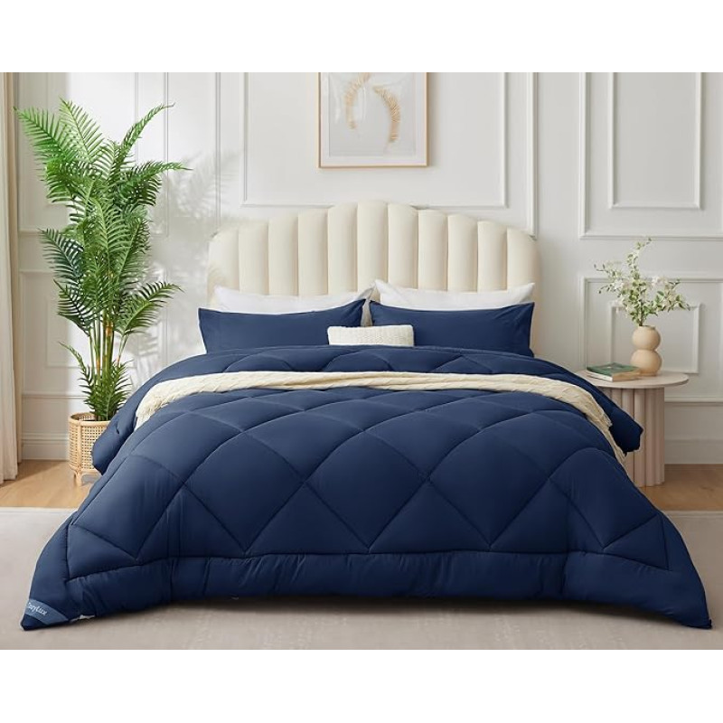 CozyLux gultas sega 135 x 200 cm 4 gadalaikiem, 300 g/m² rudens/ziemas šķiedru sega, mīksta un elpojoša mikrošķiedra, tumši zila