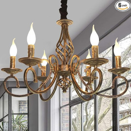 Ganeed zemnieciskā stila lustra ar 6 gaismekļiem, franču lauku stila vintage lustra