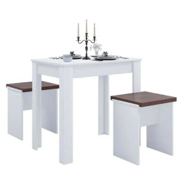 Pusdienu galds VCM “Esal L”, balts ar 2 soliņiem, 3-daļīgs.