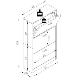 VCM apavu skapis “SiposL” ar 3 nodalījumiem, balts ar antracīta krāsas augšu.
