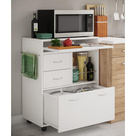 VCM virtuves rati, servēšanas rati, uz riteņiem, atvilktne, balts.