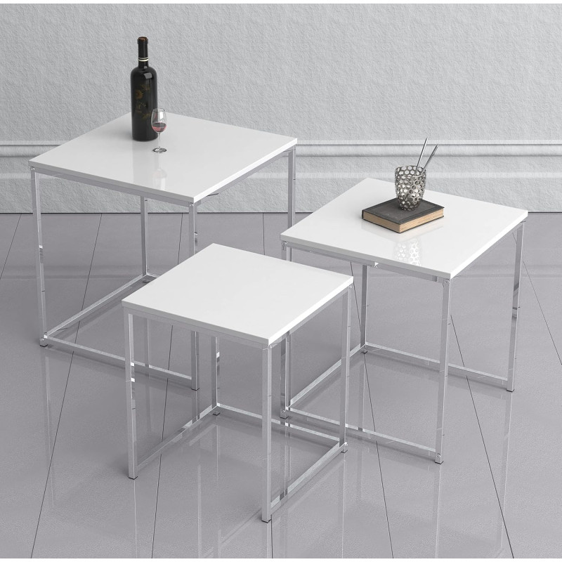 VCM Glisal kafijas galdiņu komplekts no 3 gb., balts.