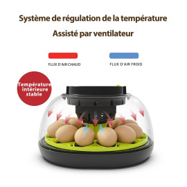 “TRIOCOTTAGE” automātiskais olu inkubators 12 vistu olām ar temperatūras un mitruma kontroli.