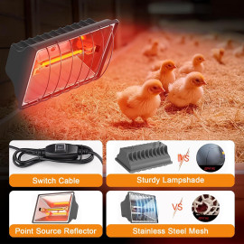 Vistu kūts sildītājs, 250 W ūdensizturīga infrasarkanā sildlampa.
