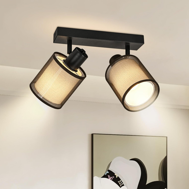 Doughelec griestu lampa ar 2 gaismas avotiem – melna, Retro/Vintage stilā, E14.