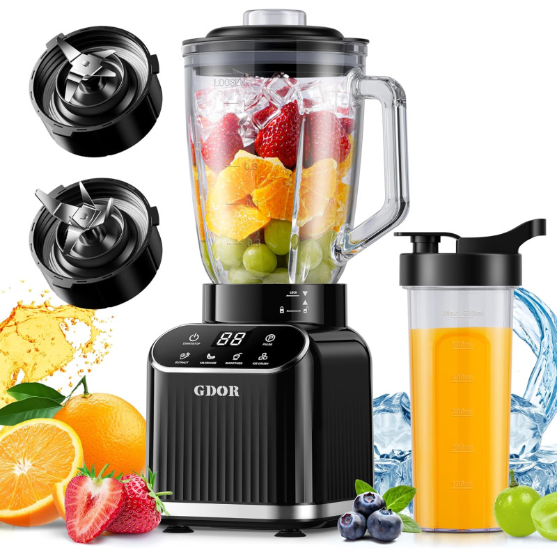 GDOR smoothie blenderis, 1200 W stikla blenderis ar 5 viedajām programmām.