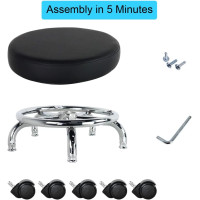 PU ādas zema, apaļa taburete ar grozāmiem riteņiem “WKWKER”.