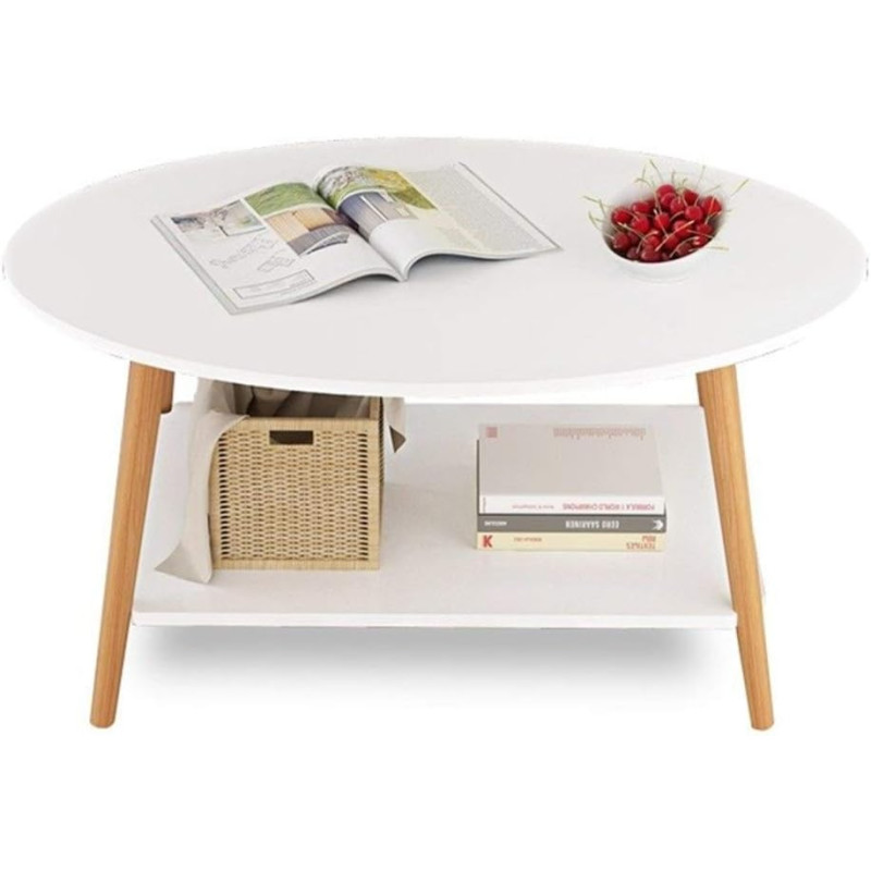 Kafijas galdiņš viesistabai, ovāls ar glabāšanas plauktu, izturīga konstrukcija,(krāsa: balta, izmērs: 80x40x41 cm).