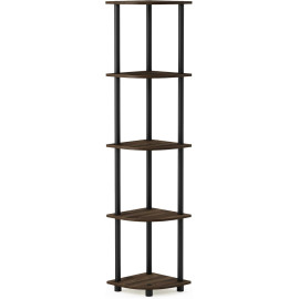 Furinno 5 līmeņu stūra plaukts, daudzfunkcionāls plaukts, riekstkoks/melns.