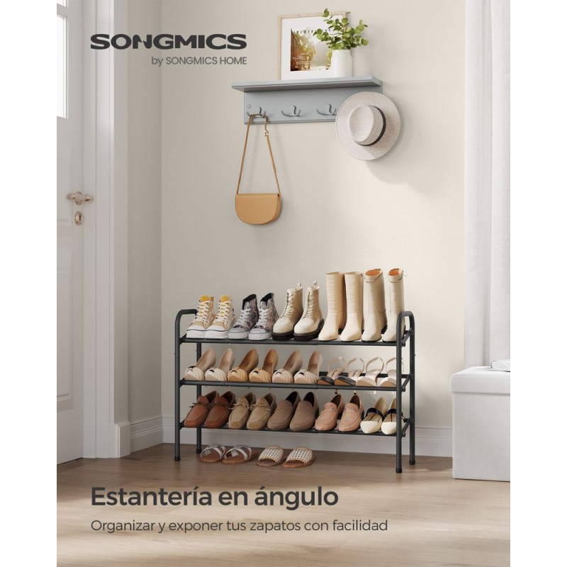 SONGMICS 3 plauktu, paplašināms, apavu plaukts, melns.