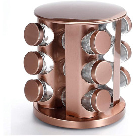 Garšvielu plaukts ar burciņām – rotējošs nerūsējošā tērauda statīvs (Tyrant Gold, 12 burciņas).