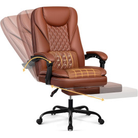 DoChair ergonomisks mākslīgās ādas biroja krēsls ar kāju balstu – brūns (Chestnut).