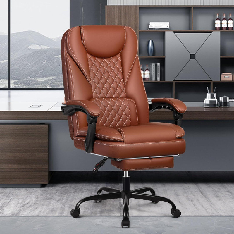 DoChair ergonomisks mākslīgās ādas biroja krēsls ar kāju balstu – brūns (Chestnut).