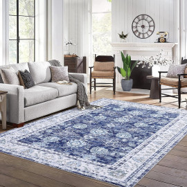 “WESTLOOM” paklājs ar vintage ziedu ornamentu – 120 x 170 cm, tumši zils.