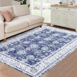 “WESTLOOM” paklājs ar vintage ziedu ornamentu – 120 x 170 cm, tumši zils.