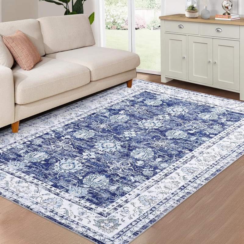 “WESTLOOM” paklājs ar vintage ziedu ornamentu – 120 x 170 cm, tumši zils.