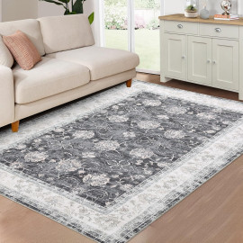“WESTLOOM” paklājs ar vintage ziedu ornamentu – 120 x 170 cm, melns/pelēks.