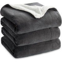 Bedsure GentleSoft Sherpa flīsa pleds, tumši pelēks, 220 × 240 cm.