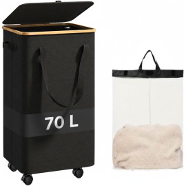 Veļas grozs ar riteņiem un vāku, 70 l.