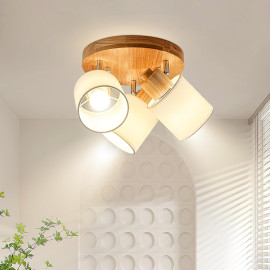 Doughelec griestu lampa ar 3 grozāmiem prožektoriem, koka dizains, E14.