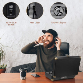 Retrolife 3 ātrumu 33/45/78 apgr./min čemodāna stila Bluetooth atskaņotājs.