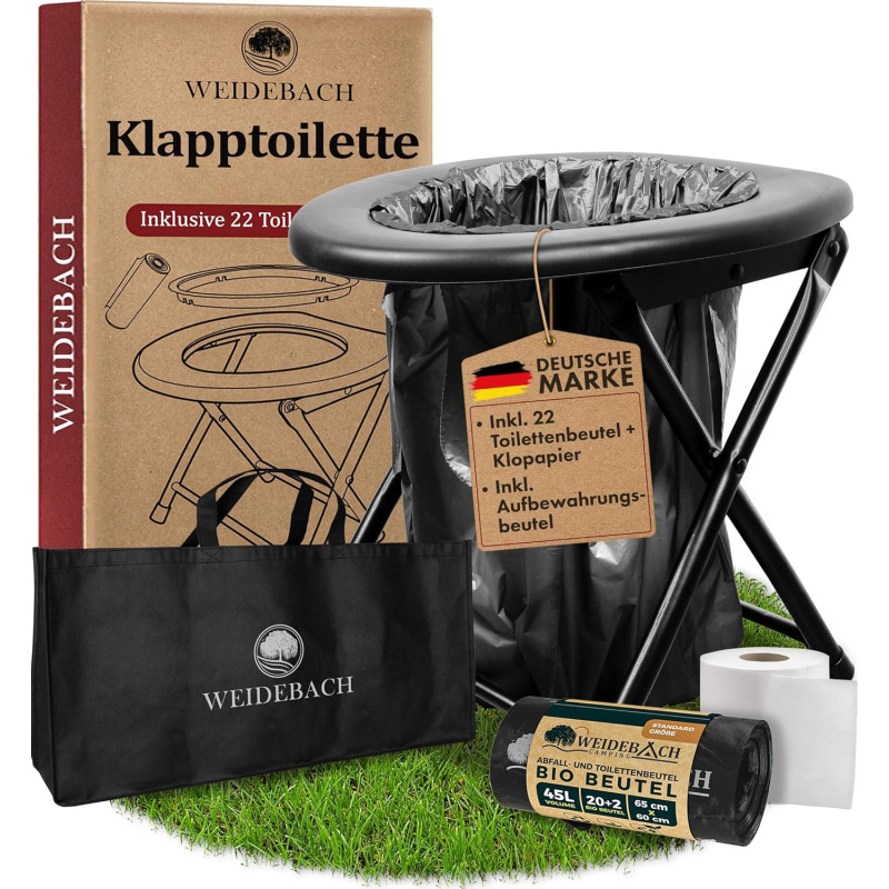 Weidebach® izturīga, viegla kempinga tualete.