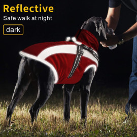 Ūdensnecaurlaidīgs suņu mētelītis ar iejūgu – silta ziemas jaka ar atstarojošām detaļām (sarkana, 4XL izmērs).