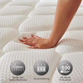 Sleremind matracis 180 x 200 cm, kabatu atsperu sistēma (augstums 22 cm), 7 zonu ortopēdiskais matracis ar komfortablām putām, audums ar mīkstu virsmu, vidēja cietība (H3).