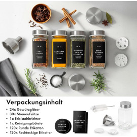 EDELHAUS kvadrātveida garšvielu burciņu komplekts ar nerūsējošā tērauda vāku (24 x 120 ml).