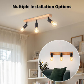 “LVWIT” koka griestu lampa, trīsvirzienu.