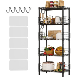 “Forthcan” 5 līmeņu uzglabāšanas plaukts, metāla stiepļu plauktu bloks, uzglabāšanas statīvs, regulējams augstums.