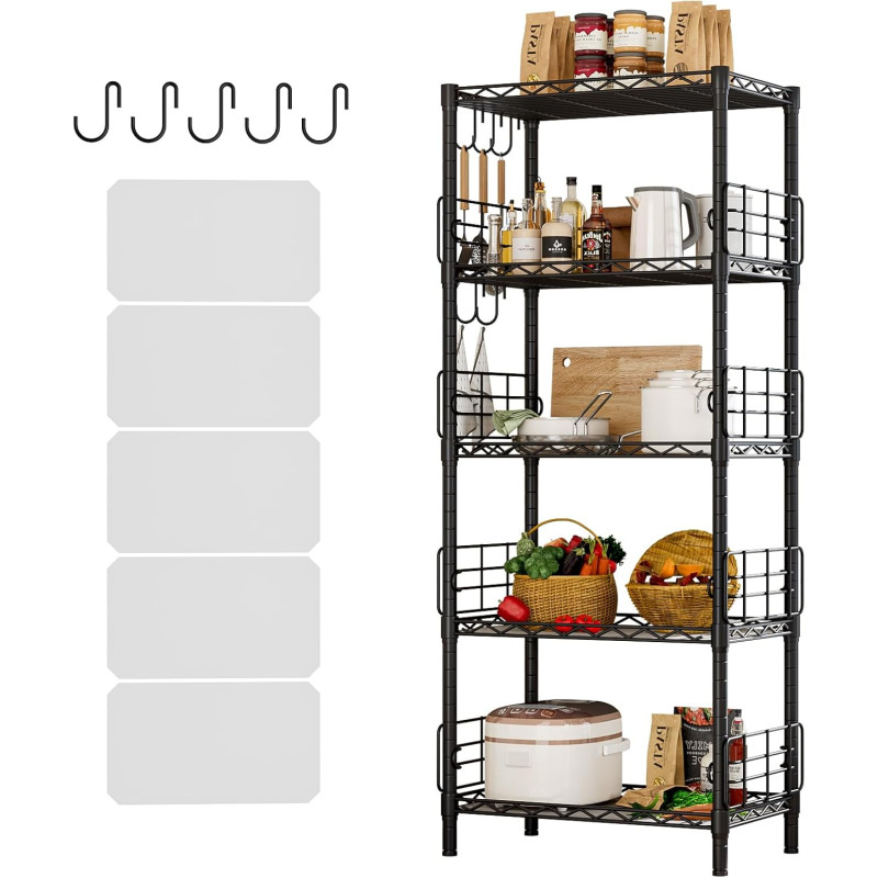 “Forthcan” 5 līmeņu uzglabāšanas plaukts, metāla stiepļu plauktu bloks, uzglabāšanas statīvs, regulējams augstums.