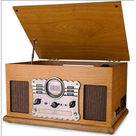 Retro stila ierakstu atskaņotājs ar skaļruni.