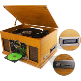 Retro stila ierakstu atskaņotājs ar skaļruni.