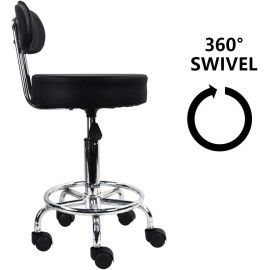 KKTONER mākslīgās ādas krēsls ar vidusdaļas atzveltni un kāju balstu, regulējamu augstumu, biroja datora mājas rasēšanas grozāmais darba krēsls ar riteņiem (melns).