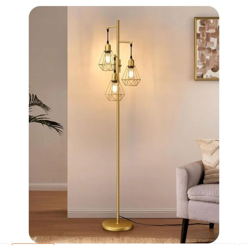 “Edishine ”LED 3 suldžu stāvlampa, zelta krāsā,  regulējama, 4 W, E27.