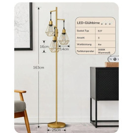 “Edishine ”LED 3 suldžu stāvlampa, zelta krāsā,  regulējama, 4 W, E27.