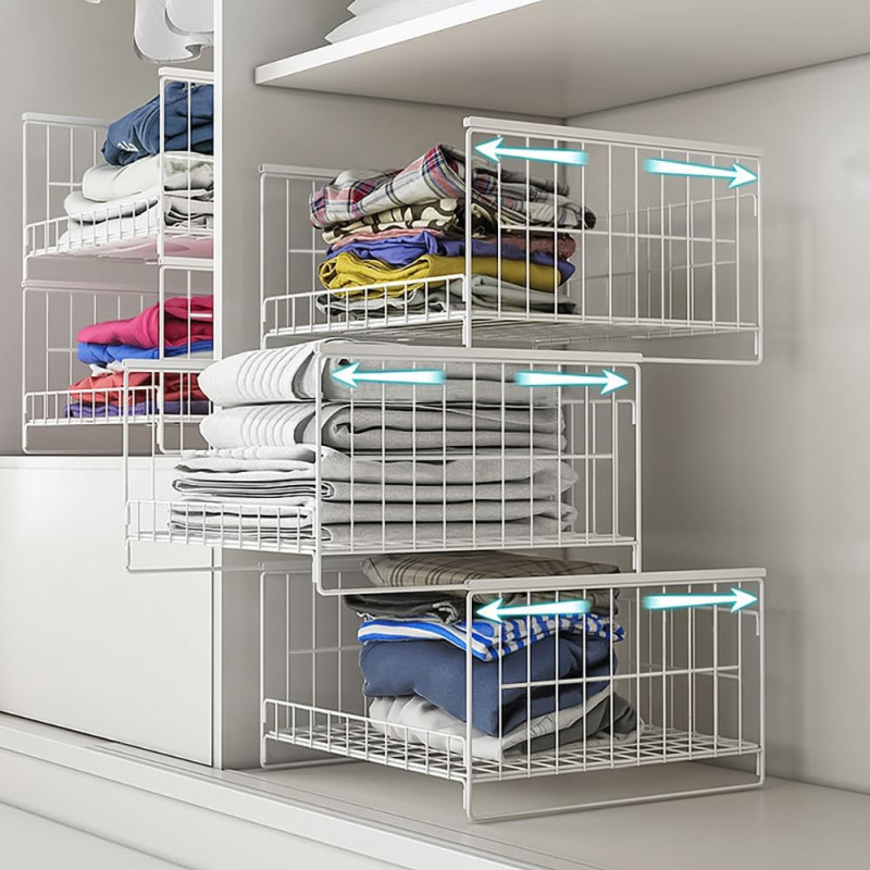 Uzglabāšanas atvilktņu komplekts, 3× sakraujami metāla skapja organizatori, balti.