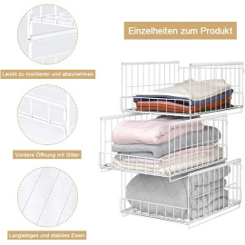 Uzglabāšanas atvilktņu komplekts, 3× sakraujami metāla skapja organizatori, balti.